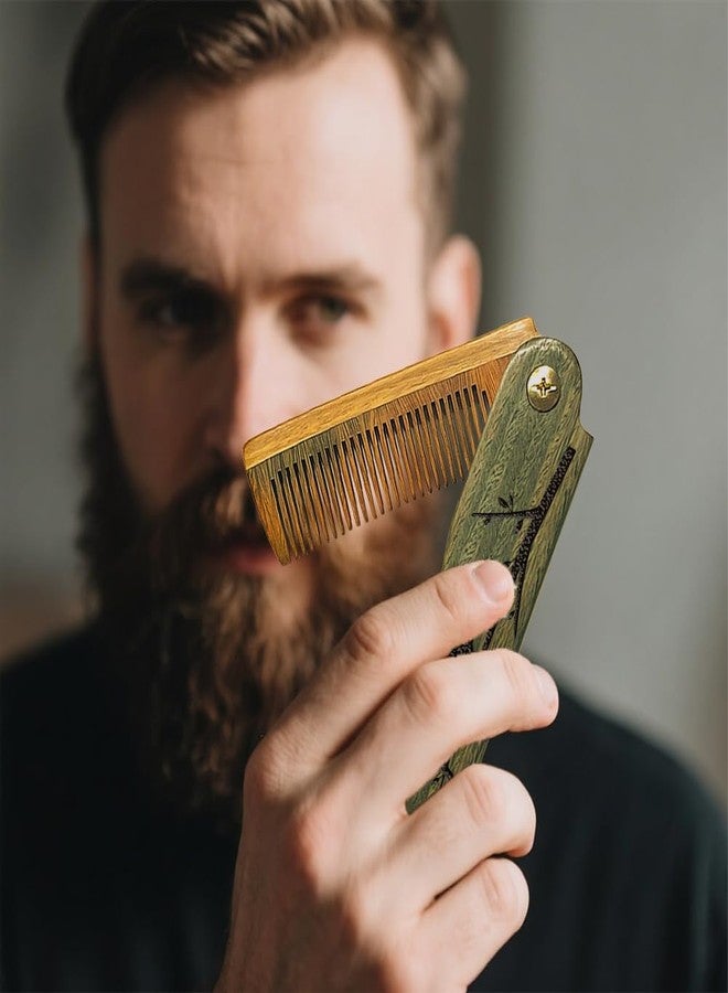 تشجكرافت مشط خشبي قابل للطي من CHGCRAFT بتصميم طائر وفروع زهور، مشط لحية خشبي منحوت، مشط شعر مع غطاء واقٍ من الجلد الصناعي، مناسب للرجال للعناية بالشارب والشعر، هدية مثالية للزوج - Image 5